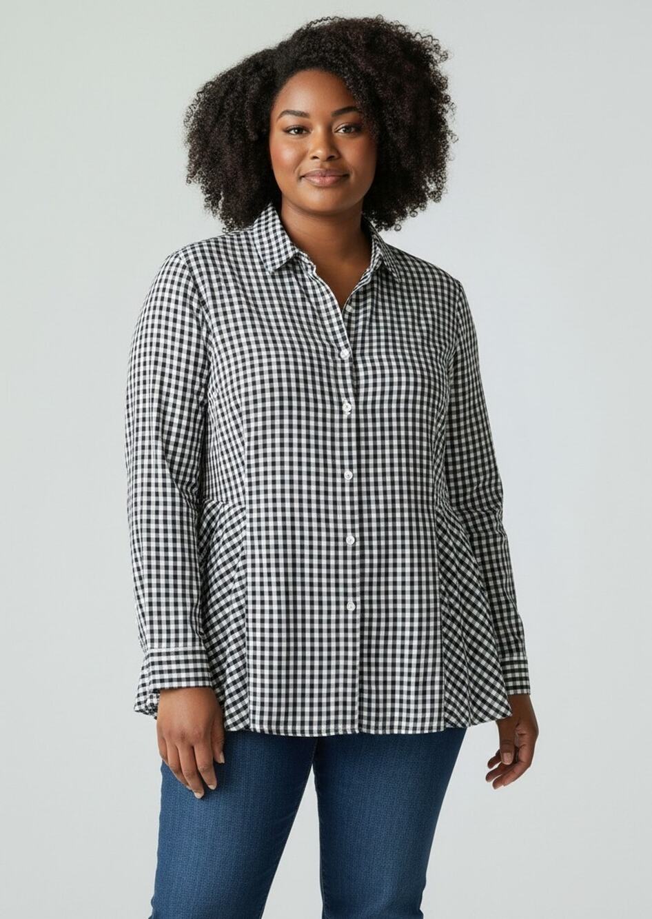 J Jill Black And White Checkered Blouse Gingham Rayon Womens Size 1X Plus